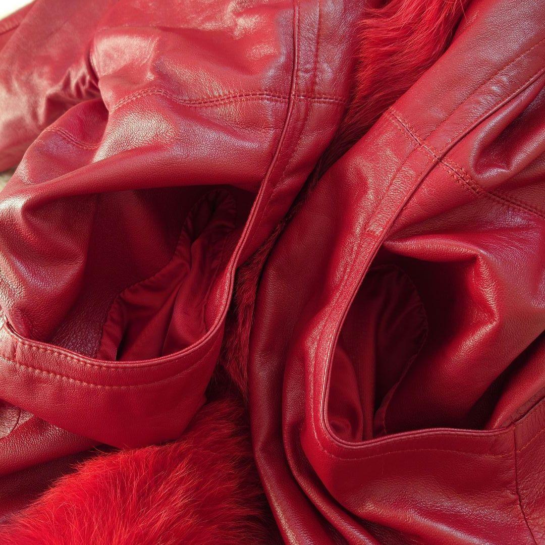 【良品】SHYNING HEART 赤 レザーコート フード付き Fサイズ