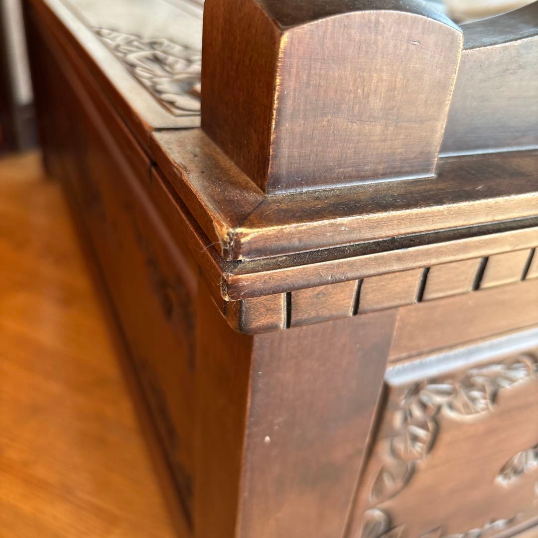 アンティーク調　収納付き木製ベンチ