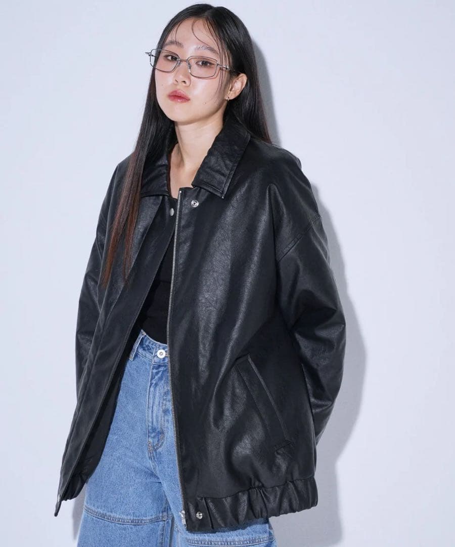 【YOOU】　Over leather blouson【Black】
