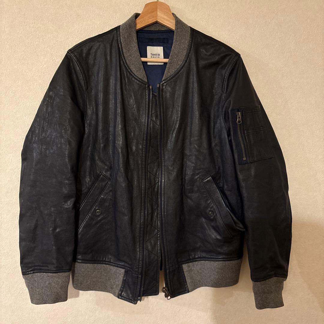 タケオキクチ ラムレザー ボンバージャケット MA-1 ブラック