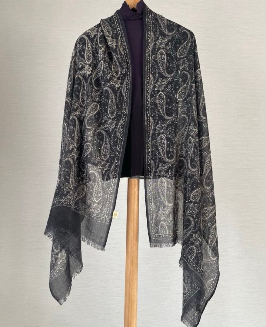 PASHMAショール大判モノトーンペイズリー柄