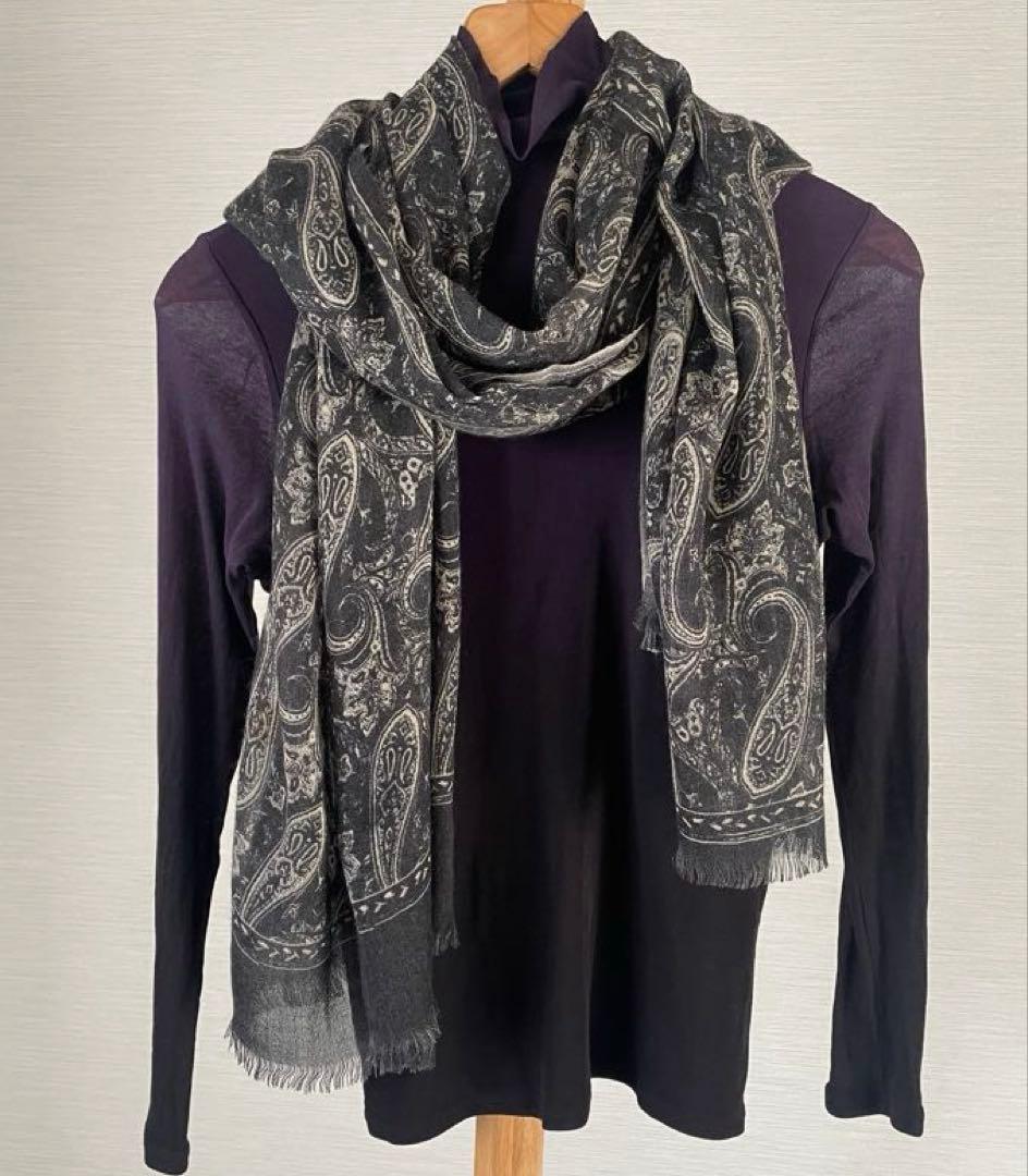 PASHMAショール大判モノトーンペイズリー柄