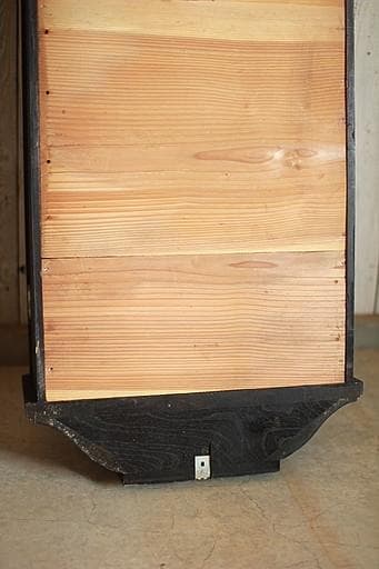 古い壁掛け木枠ガラス戸棚　5段　食器棚　飾り棚　ウォールラック　古家具　古道具