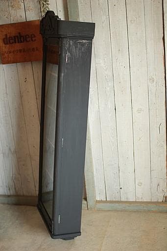 古い壁掛け木枠ガラス戸棚　5段　食器棚　飾り棚　ウォールラック　古家具　古道具