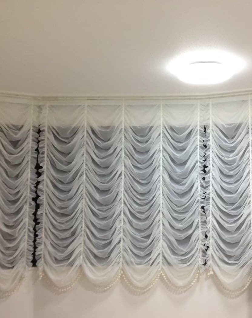 オーストリアン シェード (生地のみ)高2m横2m ホワイトカーテン 3個