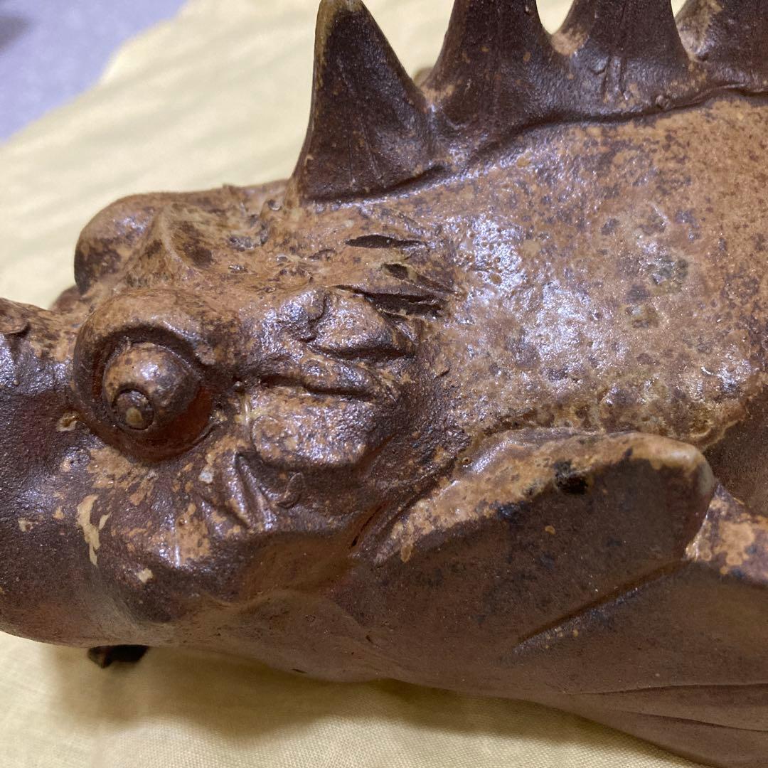 【共箱付】一壺作 黄瀬戸 虎魚（おこぜ） 掛役 置物 陶器 骨董品