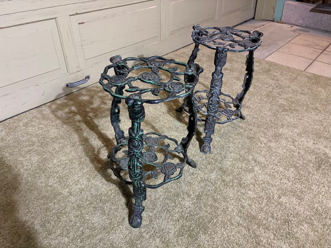 アイアン製 フラワースタンド 2段 花台 プランタースタンド 鋳鉄 インテリア