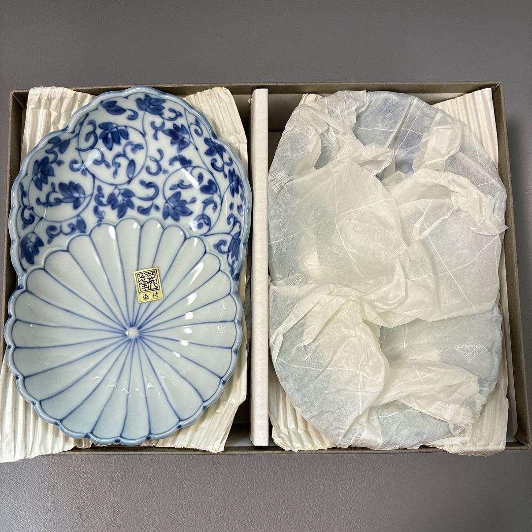 【未使用品】美濃焼 花風流　三洋陶器　和食器　染付菊型　取鉢揃　5枚　箱付き