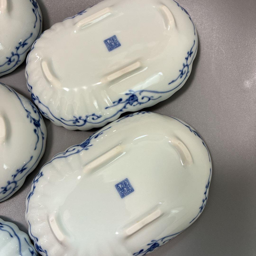 【未使用品】美濃焼 花風流　三洋陶器　和食器　染付菊型　取鉢揃　5枚　箱付き