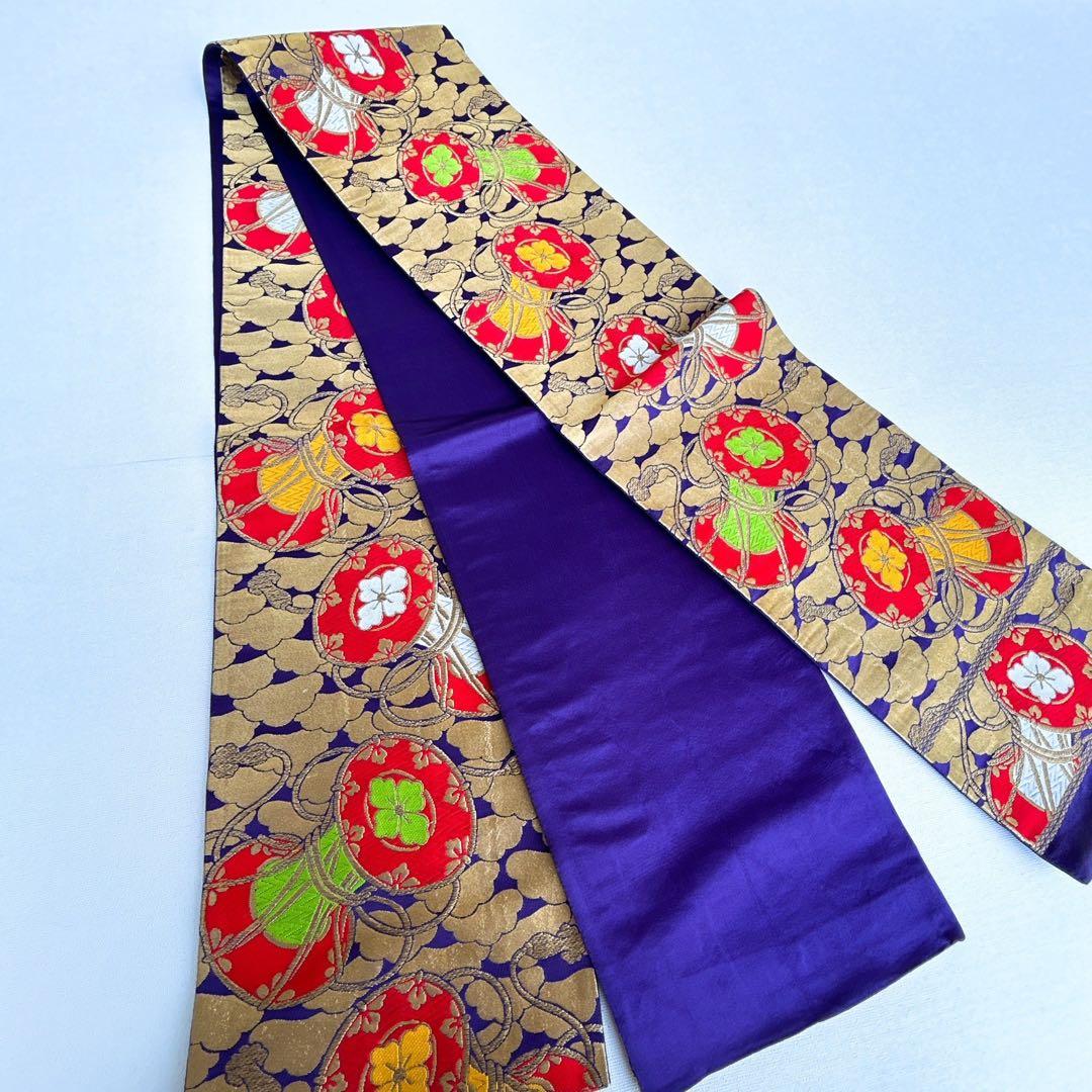 セット　七五三　7歳女の子　長着＆袋帯＆長襦袢＆小物　紫　しぼり　豪華刺繡　地紋