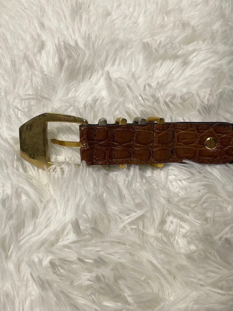 VERSACE ヴェルサーチ 型押しレザーベルト ブラウン 本革　幅3cm