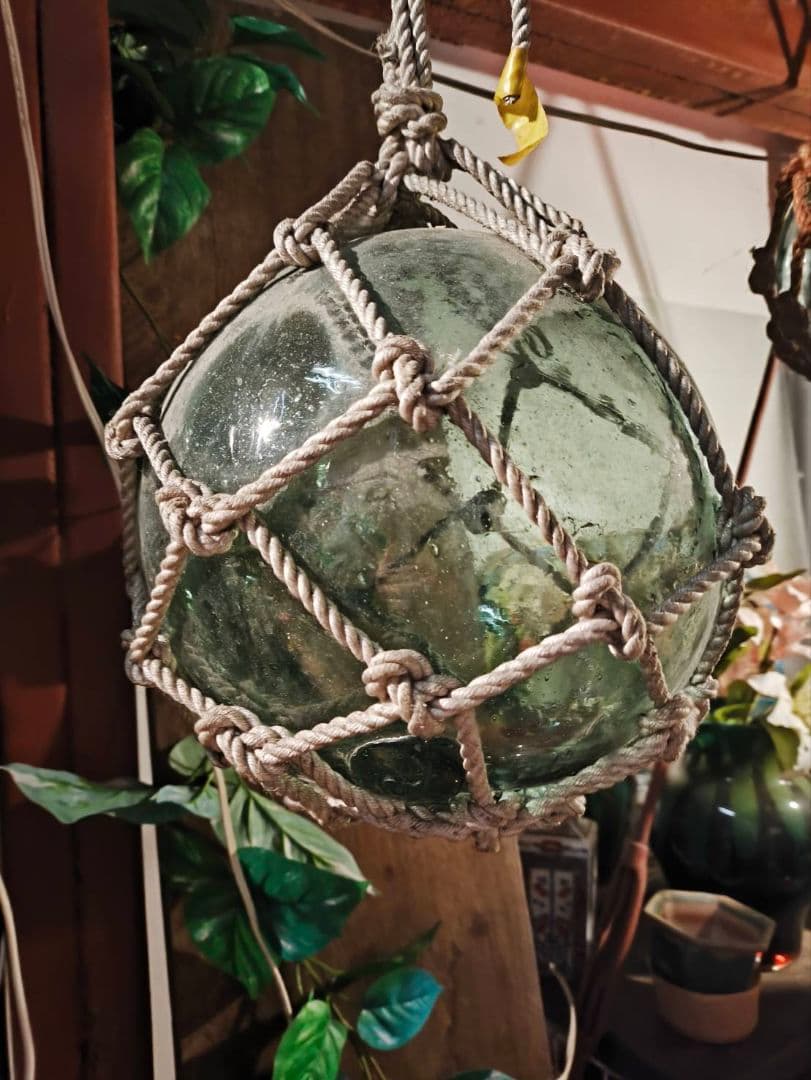 ガラス浮き 網掛けデザイン 直径約30cm レトロ 港町 ガーデニング 当時物