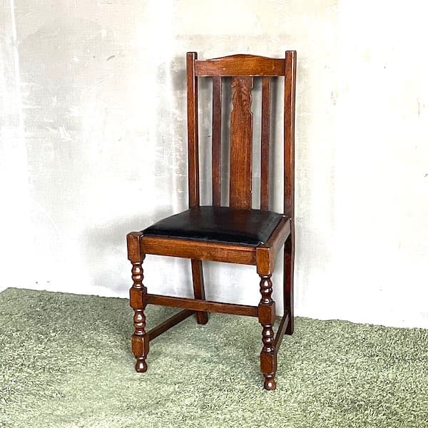 アンティーク家具　ダイニングチェア　ブラックレザー　ビンテージ家具　食堂椅子