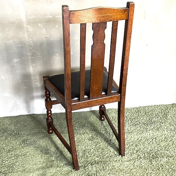 アンティーク家具　ダイニングチェア　ブラックレザー　ビンテージ家具　食堂椅子