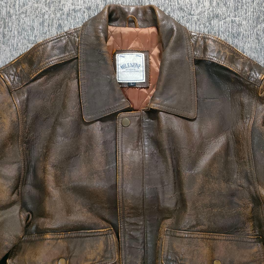 90s vintage 本革 A-2 フライトジャケット 短丈 L ラムレザー