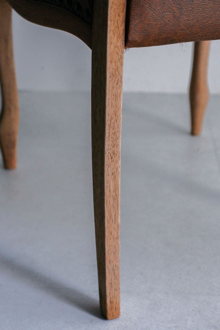 ナラ 無垢材　レザーチェア　ダイニングチェア　アンティークチェア　古家具