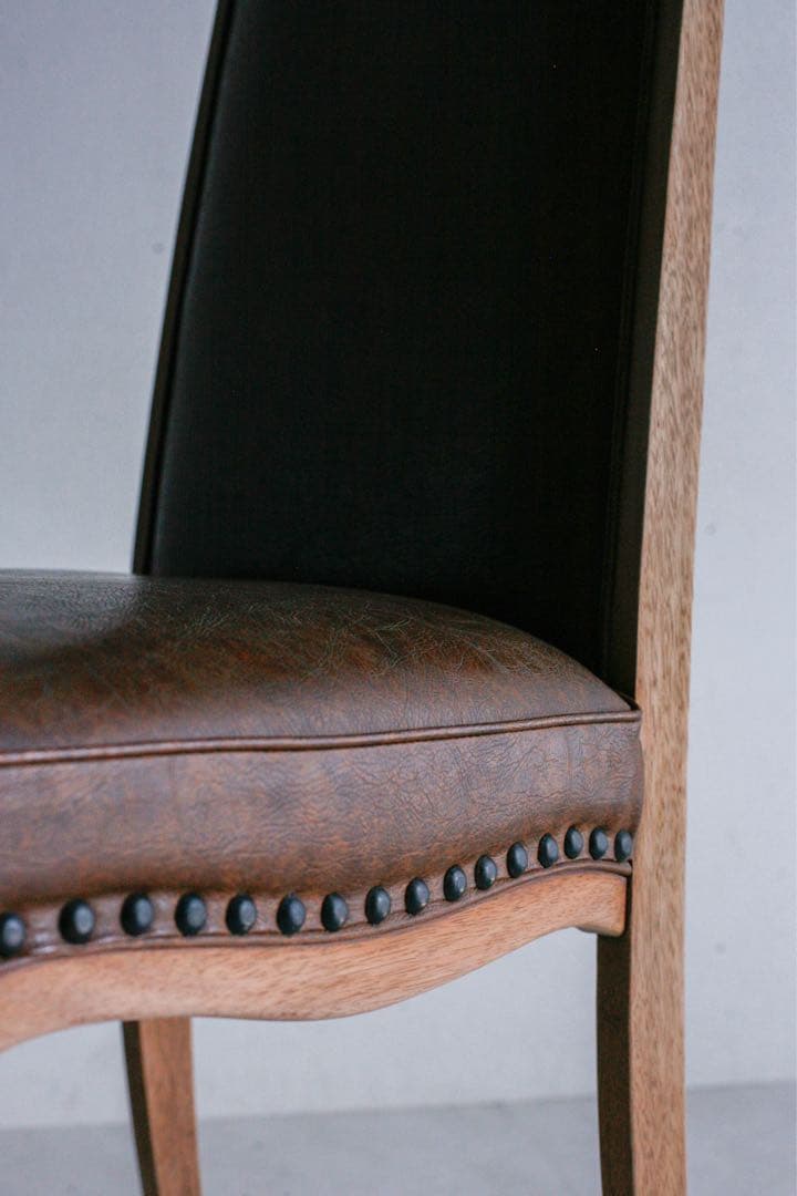 ナラ 無垢材　レザーチェア　ダイニングチェア　アンティークチェア　古家具