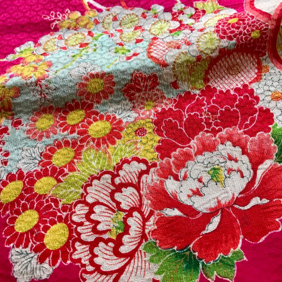 正絹 アンティーク着物 振袖 七五三 ◇ねじ梅 花丸紋 古典柄 濃ピンク