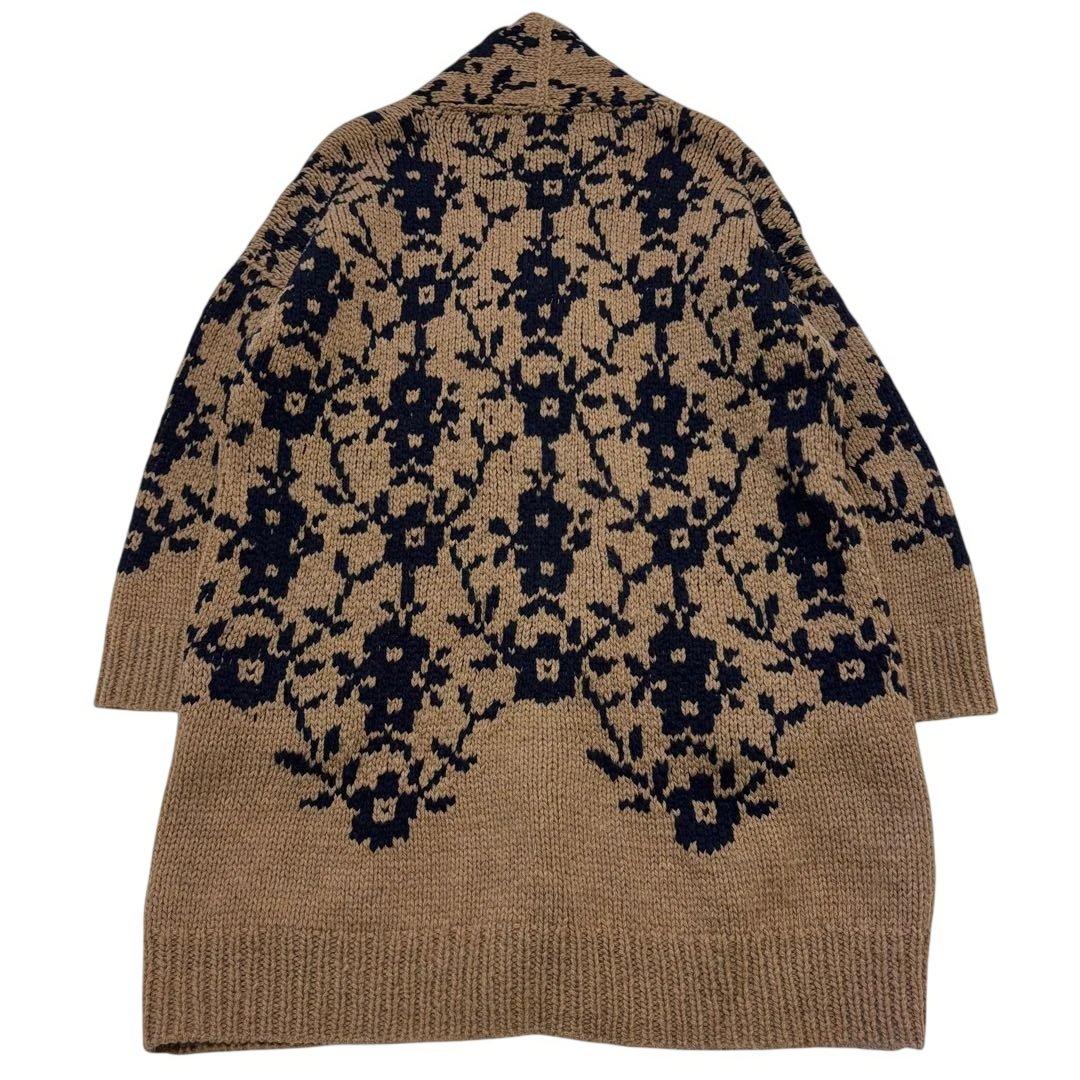 美品 ◎ 45R 手編み ハンドニット カウチン ガウンコート 花柄 ウール