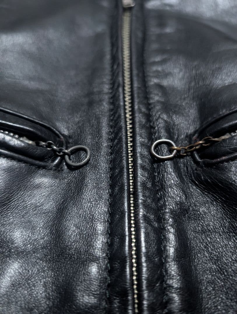 FIDELITY ブラック シングルライダースジャケット ヴィンテージ 茶芯