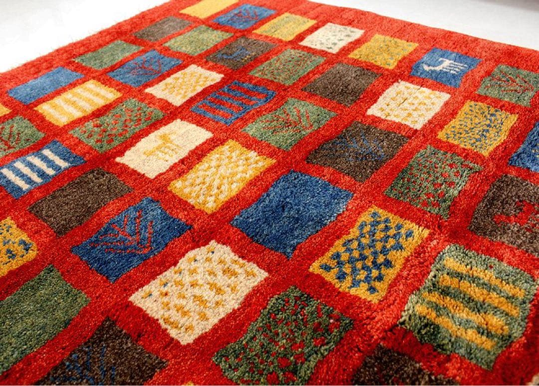 新品☆イラン産ギャッベ ラグ ギャべ シラーズ産 ペルシャ絨毯 ウール 高級ラグ