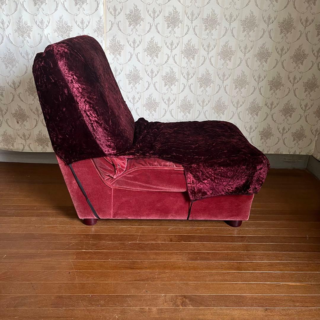 【アンティーク】昭和レトロ ベロア シングルソファ スナック 喫茶店 古家具