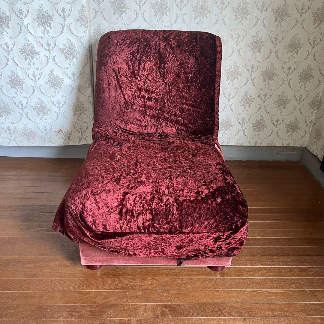 【アンティーク】昭和レトロ ベロア シングルソファ スナック 喫茶店 古家具