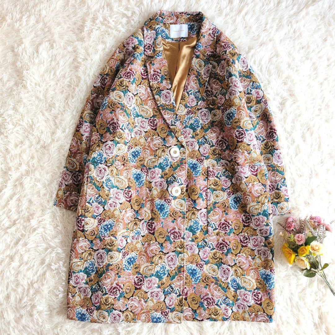 美品 マニャーナ スエルテꕤゴブランチェスターコート ロング 花柄 ローズ柄