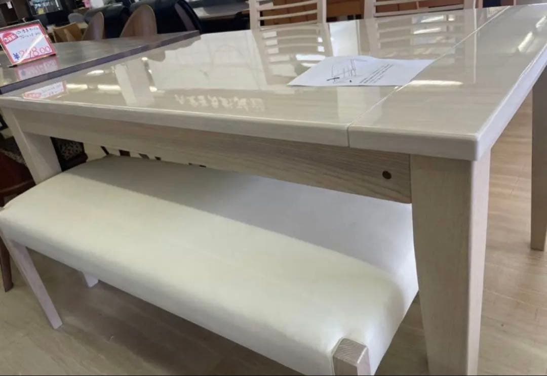 アビー　ABBY　伸長式テーブル　ホワイトUV塗装 伸長ダイニングテーブル