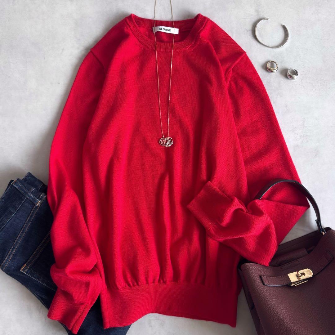美品▲SLOANE スローン ウール クルーネック プルオーバー レッド 赤