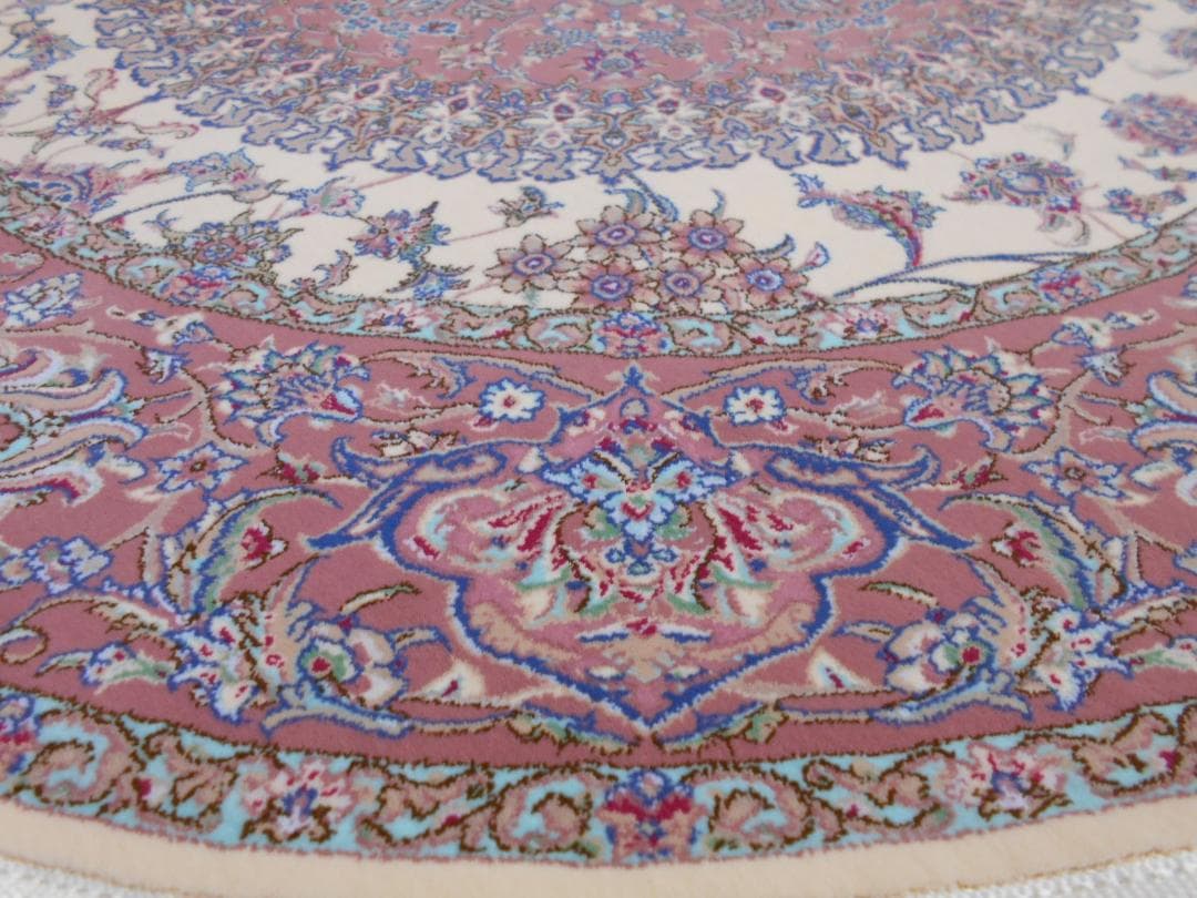 170万ノット、超高密度！輝く、本場イラン産 絨毯！円形150cm‐200751