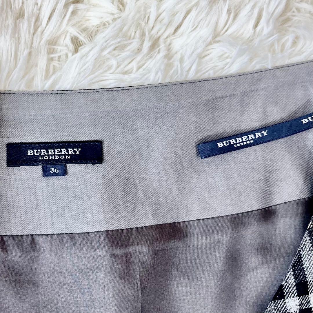 バーバリーロンドン グレーチェック ラップスカート フリンジ 36