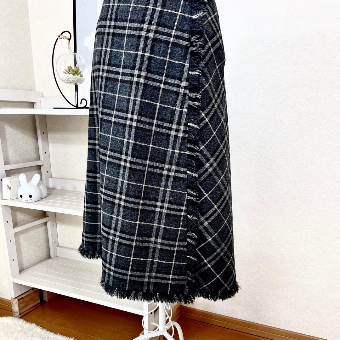 バーバリーロンドン グレーチェック ラップスカート フリンジ 36