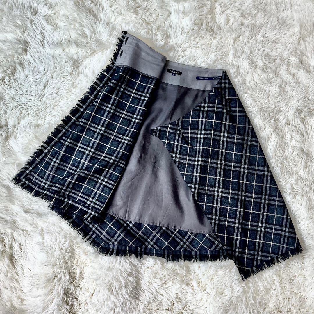 バーバリーロンドン グレーチェック ラップスカート フリンジ 36