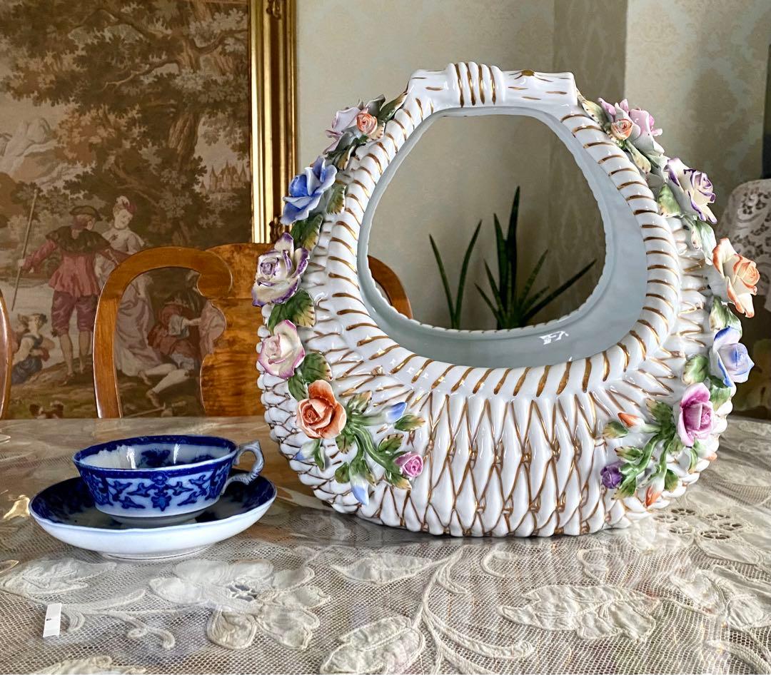 特大大　陶器の花籠　ロイヤルアーデンW約32 d30 h33