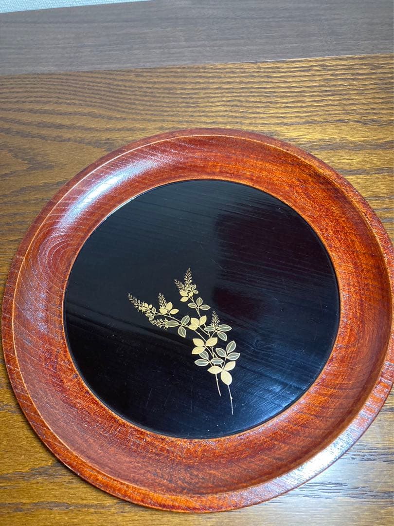 蒔絵丸盆、5枚組