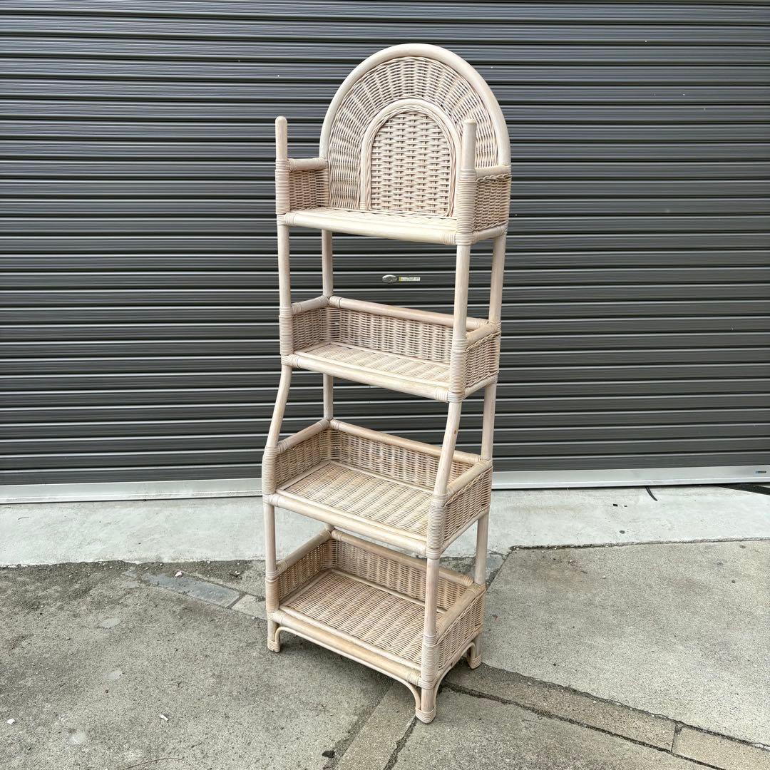 古家具 ラタンラック 飾り棚 4段 籐製シェルフ ナチュラル 収納ラック レトロ