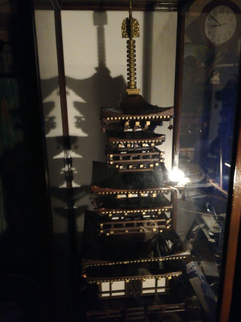 薬師寺三重塔、木造、65cm高さ、ケ−ス付き