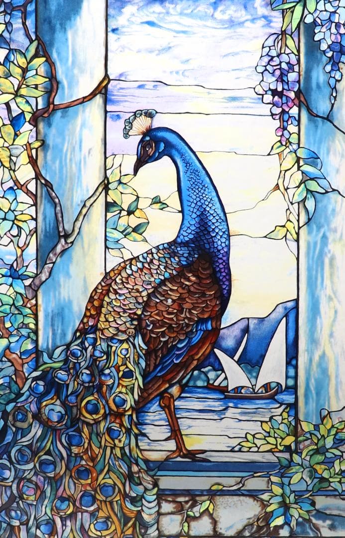 ルイス・C・ティファニー 大型ヴィンテージ ステンドグラス 美術館 ピーコック
