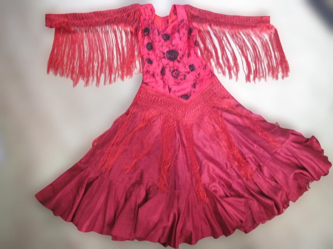 フラメンコドレス 赤 花柄刺繍