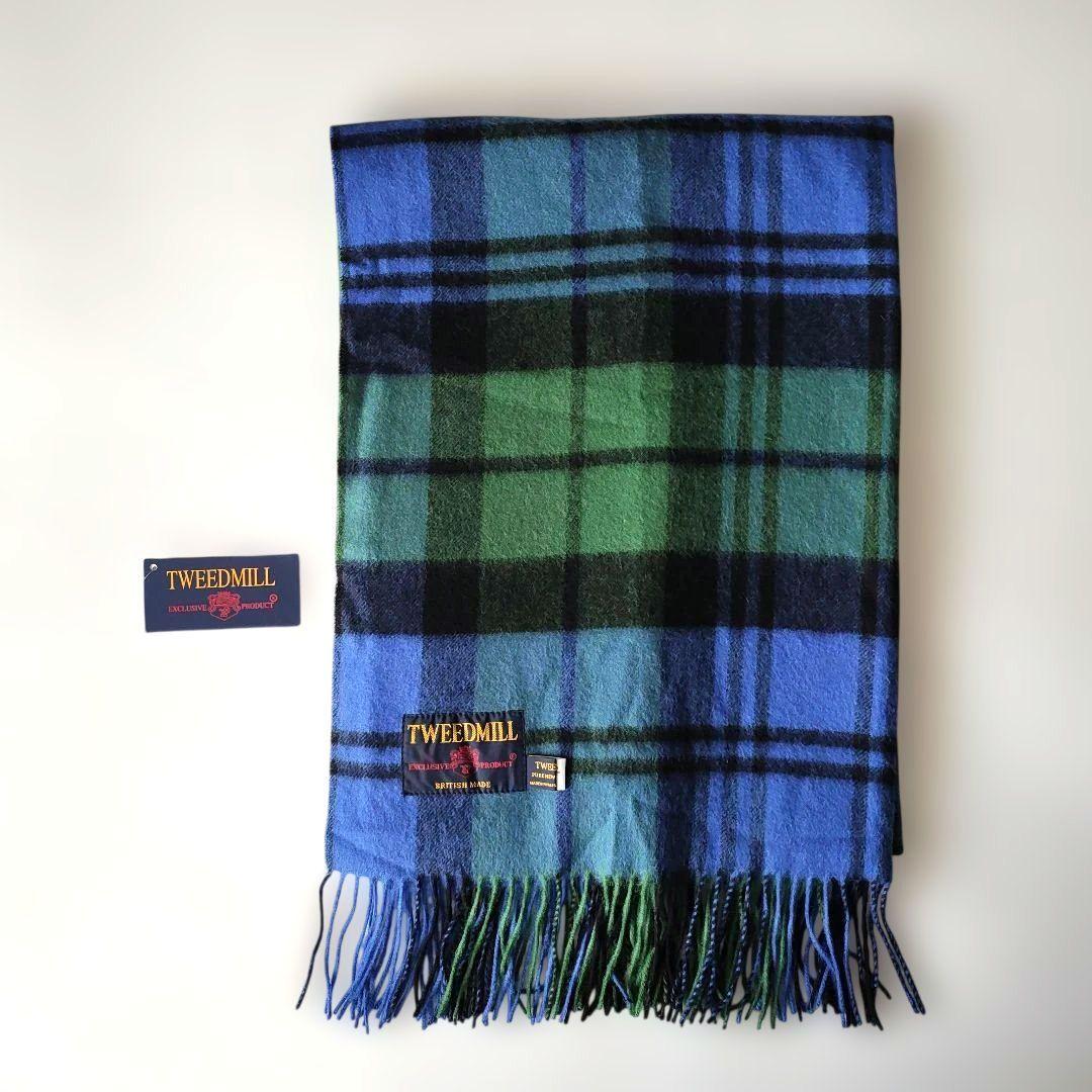 ツイードミル　ウール　 ストール　BLU/GRN