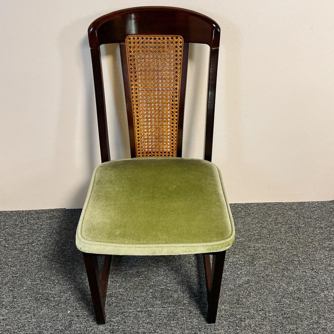 美品　ナガノインテリア ダイニングチェア ラタン 背もたれ モケット グリーン