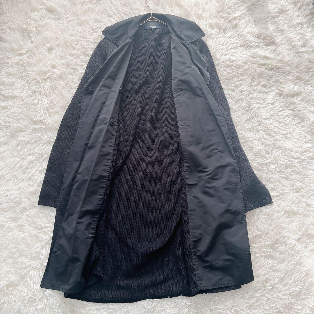 【美品】マックスマーラ ロングニットコート カシミヤ混 ベルト付き 異素材 M
