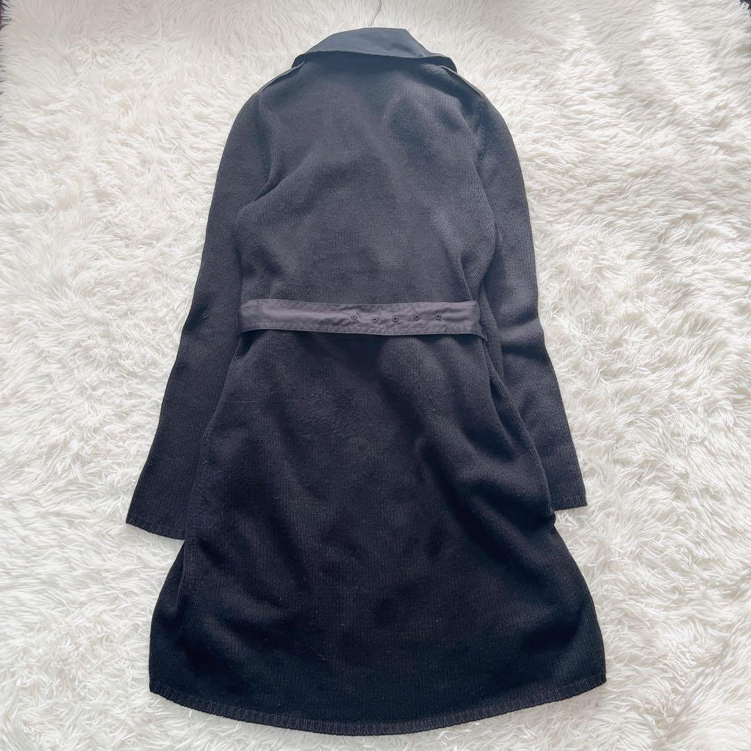 【美品】マックスマーラ ロングニットコート カシミヤ混 ベルト付き 異素材 M