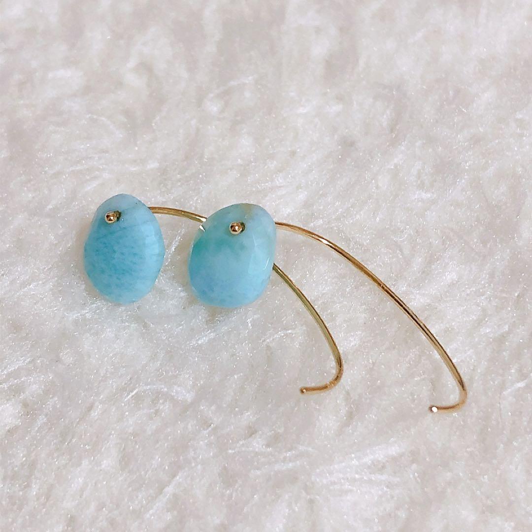 Lilas K10 ラリマー　ピアス　イエローゴールド