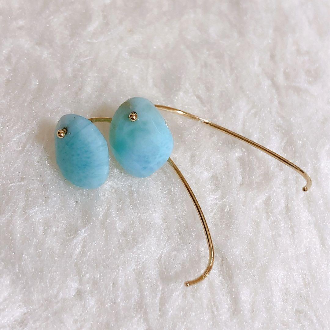 Lilas K10 ラリマー　ピアス　イエローゴールド