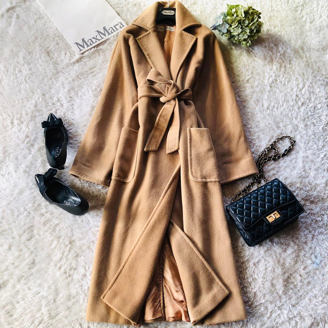 美品✨マックスマーラ マニュエラコート キャメル100% 女優襟 白タグ 40