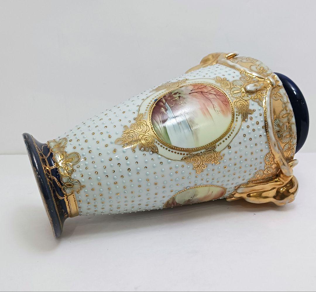 Y3036-3 オールドノリタケ マルキ印 風景文花瓶 輸出向け　L