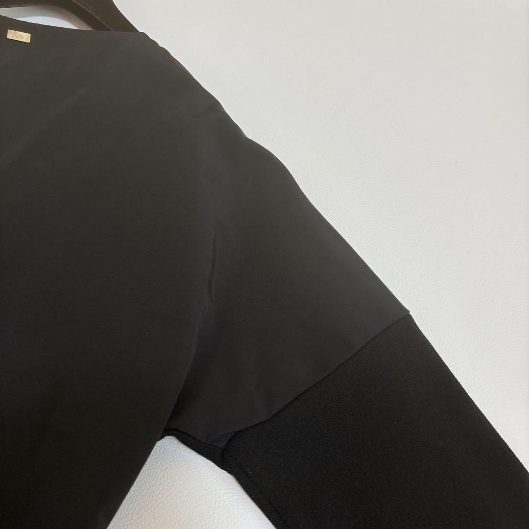 美品☆HERNO ヘルノ ノーカラーコート 異素材切替 ロゴプレート付き