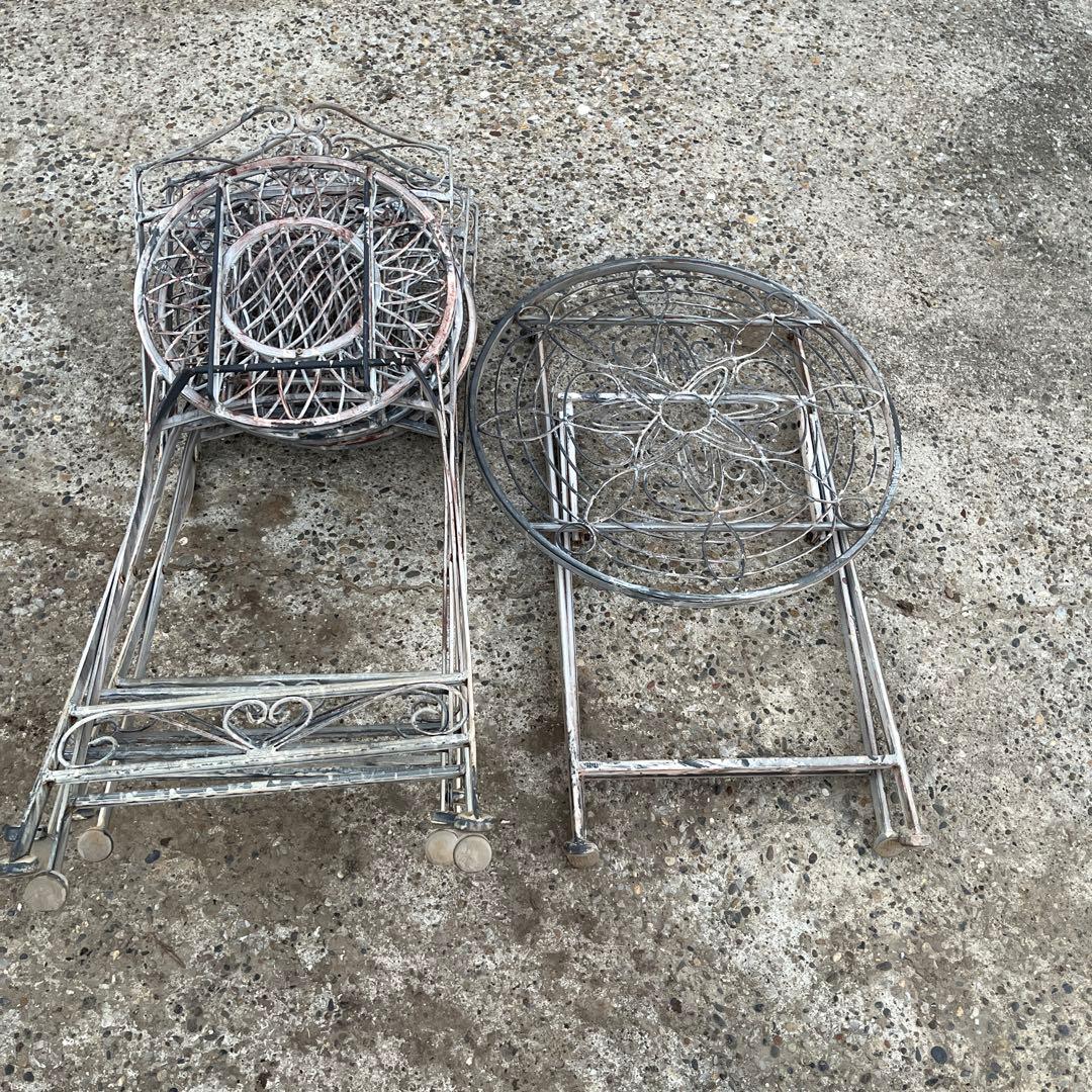 アンティーク　メタルフォールディング　テーブル　チェア　4点セット　新品未使用